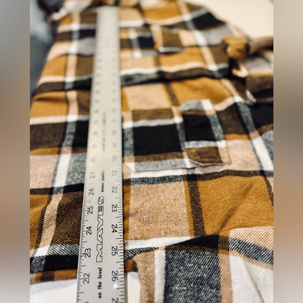 NWT Nine Britton Boyfriend Shacket Plaid Flannel Almond Brown Black SZ XL/XXL - Picture 15 of 16